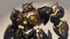 Placeholder: black mecha with golden ornaments, comic style