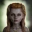 Placeholder: analog style, Celtic goddes, portrait, simmetric eyes, war ambient, chucky wearing outfit, ultra realistic photo