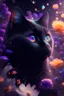 Placeholder: black Cat surrounded by vibrant flowers, floating in space, space background, third eye, mystical, stars, the universe, highly detailed, sharp focus,tracing, volumetric lighting, octane render, 8k, highly detailed
