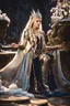 Placeholder: Elven princess,elven crown,long white blonde golden hair,rapunzel hair,ice flowers,beautiful,light blue,dark blue,golden armor,sparkle,glitter,ice flowers,snow,elven ears,dark fairy princess