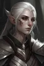 Placeholder: Elf in leather armor, 25 years old, murder with mouth mask, thin shoulders, white hair, brown eyes, ((best quality)), ((art)), (detailed), ((perfect face))) , (( (Artwork)))