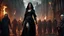 Placeholder: a horrifying female sorcerer in black cloth and gloves leading an army of rotting zombies through a burning medieval city. the apocalypse. blood. magic in the sky. fantasy setting. blood. intense horror. blind terror. scared to death. a masterpiece, fantasy concept art, dynamic lighting, hyperdetailed, intricately detailed, deep color, Unreal Engine, volumetric lighting, Epic cinematic brilliant stunning intricate meticulously detailed dramatic atmospheric maximalist digital matte painting