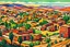 Placeholder: create a panoramic landscape of an ancient southwestern pueblo in the fauvist, expressionist art style of Oskar Kokoschka, Andre Derain , and Georges Rouault, highly detailed, 4k,