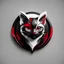 Placeholder: Logo 3D. Black, red and white palette Cat in artistic style