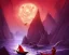 Placeholder: sango fantasy, fantasy magic, intricate, sharp focus, illustration, highly detailed, digital painting, concept art, matte, Greek mythology Charon ferryman, skeleton in full length cape, in boat on river styx, sharp jagged rocks, red purple blue colours, red hot lava river