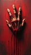 Placeholder: Bosch style painting , A 3D evil hand out of red and black bloody wall trying to grab you with blood dripping from it
