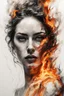 Placeholder: art, abstract, portrait of a woman with burning edges, white background, (intense and emotional visual experience:1.5), (captivating and fiery ambiance:1.3), (dramatic and captivating essence:1.2), (fiery details:1.3)