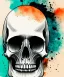 Placeholder: minimal lineart skull. watercolor and ink. black background. teal and orange