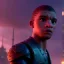 Placeholder: portrait post-apocalypse cyborgs perfect face mbappe in a cyberpunk city, france flag sci-fi fantasy style, volumetric lighting, particales,highly detailed,cinamatic, deep colours,