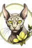 Placeholder: портрет кота-сфинкса без усов, с желтыми глазами, в круглой раме