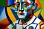 Placeholder: Cubism pablo picasso style, man showing love, football, oil painting,