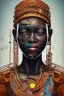 Placeholder: african portrait in rusted clocks, clock on face, rust, scaffolding, ghana colours, cyberpunk, high detail