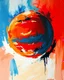 Placeholder: abstract painting of a planet earth in bold red, orange, and blue tones, dynamic brush strokes, ocean background hinted through color layers, expressive and elegant modern art, oil paint texture, --ar 4:5 --v 6 --style raw --quality 2