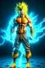 Placeholder: realistic 3d rendering of goku super saiyan fused aquaman, surrounded by lightning, big muscular, full body photography, hyperrealistic