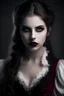 Placeholder: an ethereal innocent beautiful brunette vampire lady with red eyes in victorian era
