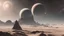 Placeholder: From the vastness of space, a mesmerizing planet comes into view. Its surface is a tapestry of reddish and black hues, a stark testament to its volatile nature. A stunning ring of rocky debris encircles the planet, casting fleeting shadows upon its desolate landscape. Two moons gracefully orbit, silent companions against the cosmic backdrop. In the distance, a colossal gas giant commands attention, its swirling clouds of mystery contrasting against the glow of a crimson sun, painting an otherwor
