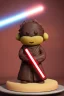 Placeholder: sponge cake filled with chocolate topped with a marzipan Jedi holding a lightsaber