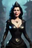 Placeholder: Ava Gardner as evil queen in black leather, busty, cleavage, curvy, angry, stern look. character design by cory loftis, fenghua zhong, ryohei hase, ismail inceoglu and ruan jia. unreal engine 5, artistic lighting, highly detailed, photorealistic, fantasy