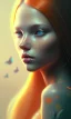 Placeholder: girl, cute, beautiful, head and shoulders portrait by Greg Rutkowski, orange hair, long hair, butterflies in hair, orange dress