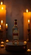 Placeholder: generate a background with candles with light effect and a small stage on the side for tequila bottle