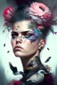 Placeholder: portrait Punk, Angel, portrait of a woman, flowers, birds