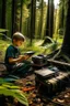 Placeholder: make a boy in the forest with a gaming setup