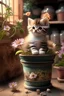 Placeholder: cute kitten in a flower pot in an apothecary. HD. High quality