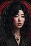 Placeholder: portrait of a mature asian goth woman with wavy black hair, fantasy style, realistic style, highly intrictae details, high quality, 8k