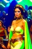 Placeholder: [Tara King , The Avengers, Linda Thorson ] Tara King , in princess Leia's slave costume of the Return of the Jedi, close to Jabba the Hutt.