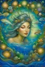 Placeholder: An enchanting art piece embodying the Pisces woman; wisps of ethereal mist enveloping her, representing her fluid nature; serene, introspective eyes reflecting her deep emotions; adorned with delicate water lilies and silver moon jewelry; immersed in a tranquil seascape, with fish and dolphins swimming alongside her; evoking a sense of serenity and connection to the depths of her soul; reminiscent of the artistic styles of Kinuko Y. Craft, Selina Fenech, and Nene Thomas