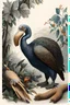 Placeholder: John James Audubon-like illustration of a fully uncropped Dodo bird and a Platypus in a landscape of warm yellows, warm reds, and warm blues