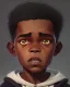 Placeholder: Portrait of a handsome black skinned toddler warlock boy with dark hair by Jim Kay