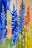 Placeholder: Watercolour of delphiniums in the style of Paul Klee