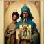 Placeholder: patron of photographers. holding a camera in hands. orthodox icon with saint photographer. Cyrillic inscriptions. hyperdetailed, Alphonse Mucha, Zdzisław Beksiński, poster, illustration, ink, oil on canvas, 18th century atlas