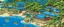 Placeholder: A blue water park resort on a beach designed in Chinese paper art painted by Utagawa Hiroshige