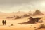 Placeholder: Side view, concept art, Post-apocalyptic desert with village, lots of detail