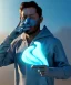 Placeholder: Realistic image, waist up view, a guy making the fuck you gesture with his hand, blue smoke coming out of his eyes, nose and mouth. Dress, inflatable hoodie shelter, soft color, highly detailed, unreal engine 5, ray tracing, RTX, lumen lighting, ultra detail, volumetric lighting, 3d, finely drawn, high definition, high resolution.