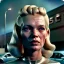 Placeholder: Ultra Realistic retro sci-fi, Supermarket parking scene, 1960 year, blonde woman, sweet Kate moss face, x rays eyes, face makeup, tight latex coat; many panic people, Retro sci-fi style, soft color, highly detailed, unreal engine 5, ray tracing, RTX, lumen lighting, ultra detail, volumetric lighting, 3d, finely drawn, high definition, high resolution.