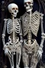 Placeholder: Celebrity skeleton couple dressed in intricately detailed designer suits made from macrame and quilling found in nature.