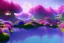 Placeholder: monde en fleurs, blue lake, flower tree-houses, concept art, crépuscule , fuksia bleu oranger, vibrant Color, réaliste, riviere bleu, tree-house bougainvillier, roses