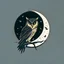 Placeholder: Owl + moon. Logo design minimalist. Soft colors. Dark. Sketch In the style of russian constructivism