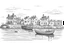 Placeholder: English fishing village light hb pencil line art minimalist