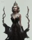 Placeholder: old evil queen in black leather gown, femme fatale, volouptous, busty, cleavage, angry, emperious, 8k resolution concept art portrait by Greg Rutkowski,