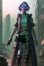 Placeholder: cyberpunk saggy granny woman, abandoned sci-fi town, future, sci-fi