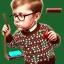 Placeholder: peter billingsley chubby with glasses, holding a single bar of ((Dark red))soap bar, ((brown))argyle sweater