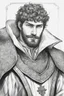 Placeholder: man, age 20, medieval, fighter, russian, croocked nose, czar, rich, simple clothes, short messy hair, thick beard, oligarch, leather coat with fur, brocade clothes, pencil drawing, black or red hair