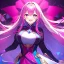 Placeholder: girl, masterpiece, best quality, volumetric lighting, detailed outfit, perfect eyes, fuchsia hair, fuchsia eyes, long hair, laughing,