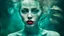 Placeholder: old retro photograph, light vignette, faded, worn and cracked, double exposure, surrealism, female humanoid from another world, red lips, half body, greenish blue pale transparent glowing skin, bald head, plants growing out of head, tattoo on head, alien transparent eyes, double exposure, hyperdetail, double exposure, Anna Razumovskaya, Anna Dittmann, Luis Royo, Neo-impressionism, expressionism, oil painting. Bold, detailed and textured brushstrokes reminiscent of Royo and Peter Coulson. Deep co