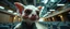 Placeholder: extreme close up on cheeky fluffy weasel goblin alien news anchor elf family scumbag in the style of Escher and Giger and Fallout 4, pinhole cam, airbrush 3d rendering, on tv screen:A five-second cinematic single take in a clean industrial presentation hall.