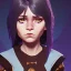 Placeholder: Portrait of a sweet 9 year old warlock toddler girl with brown hair with bangs and blue eyes